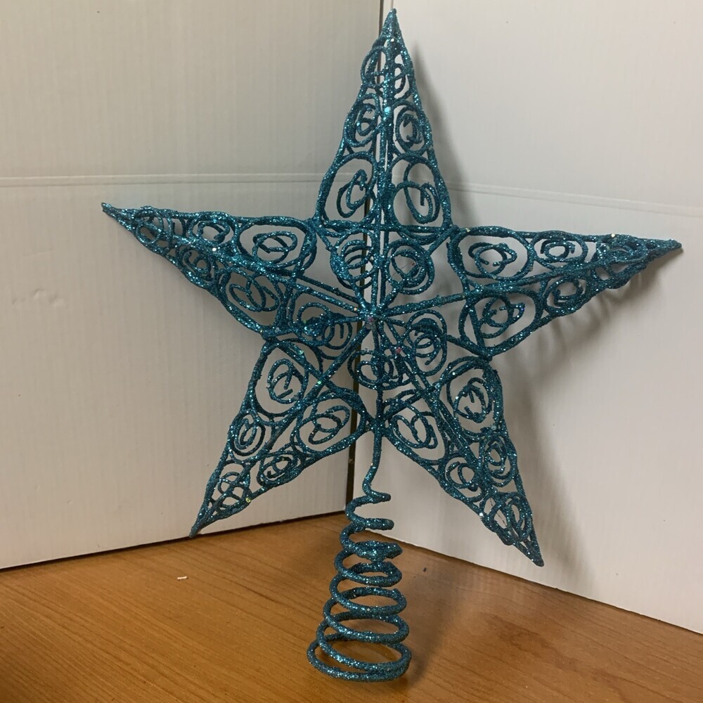 Glittery Star Turquoise Blue Tree Topper 12” X 10”